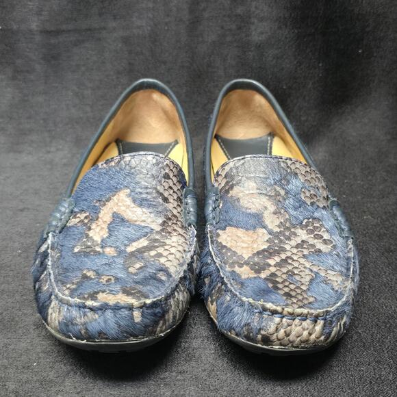 Vaneli Blue Snake Print Fur Slide On Loafers Dress Shoes - Picture 2 of 10